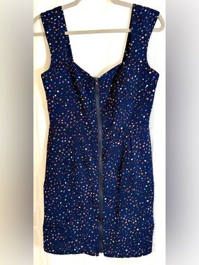 BCBG Generation Navy Confetti Print Mini Dress | Zip Front | Size Small
